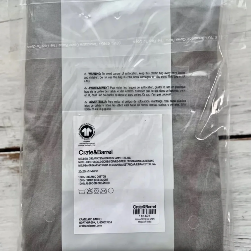 CRATE & BARREL Mellow Standard ORGANIC Cotton Pillow Sham 20